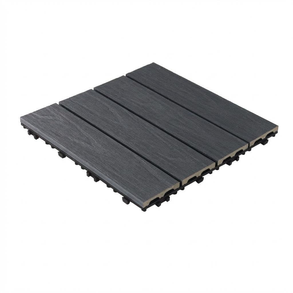 GAOMON All-Weather Composite Interlinked Deck Tiles 12x12 – Waterproof, Wood-Grain Plastic, Anti-Slip, Easy Install, Outdoor Wall Decor for Patio, Balcony, Garden, Poolside – Grey, 9PCS/Set