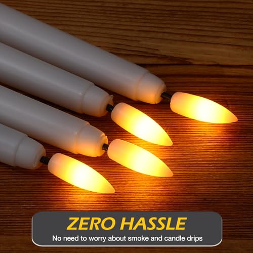 Image of Tuanse 20 Pcs Flickering Flameless Taper Candles Bulk LED Battery Operated Realistic Flame Effect with Remote & Timer Safe No Fire Wax Drip Candles for Wedding Church Home Decor (12.4 inch,White)