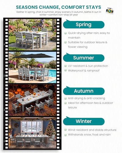 Image of SERWALL 59 inch Armless Outdoor Dining Set for 4, Light Gray | Include 1 Rectangular Dining Table and 4 Armless Chairs, All Weather Dining Sets for Garden, Backyard