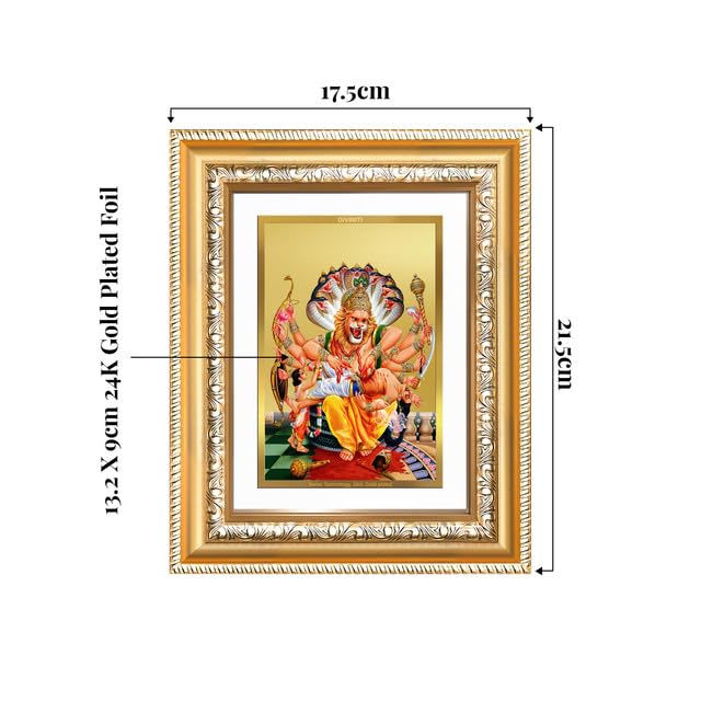 Image of DIVINITI Lord Narasimha 24K Gold Plated Foil Wall and Tabletop Photo Frame for Home Decor, Puja Room, Luxury Gifting | DG Frame 112 S2 (21.5x17.5 CM)