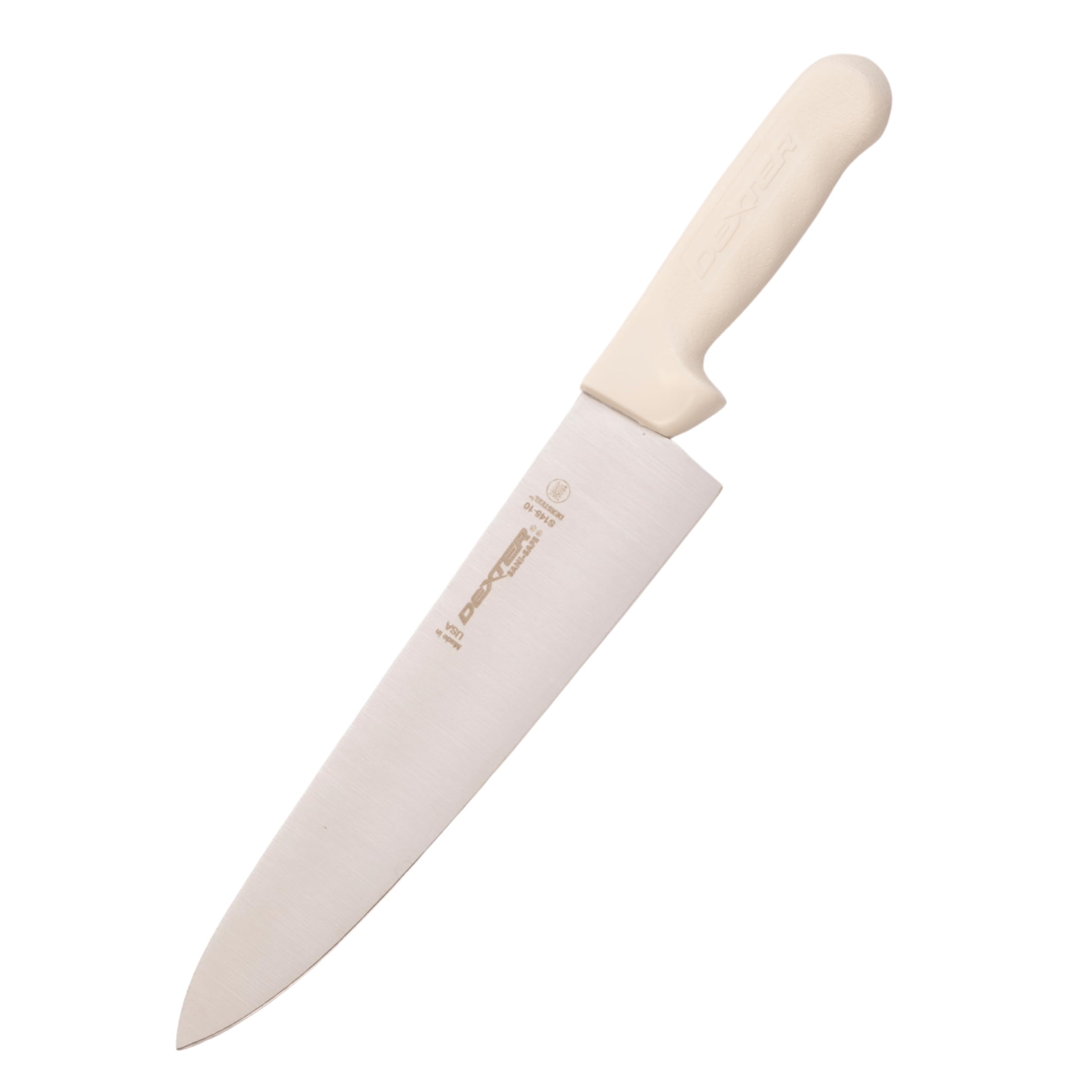 Dexter-Russell S145-10PCP 10-Inch Chef’s Knife, Sani-Safe Series Professional Kitchen Knife, High-Carbon Steel DEXSTEEL Blade, Textured White Polypropylene Handle, Heavy-Duty Chef Knife