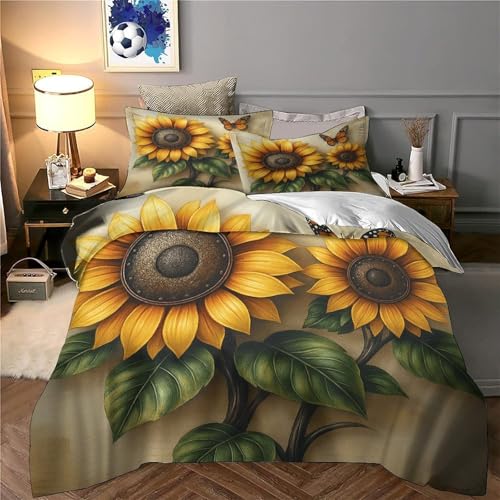 Parure de lit tournesol 140x200 housse de couette ado microfibre - 6