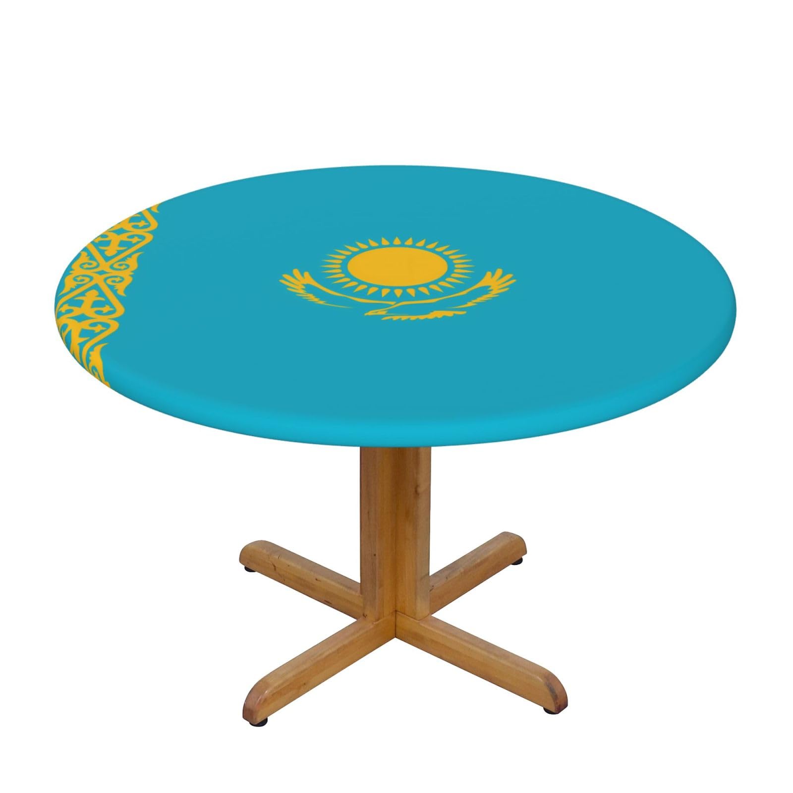 ZQYTGFDC Flag of Kazakhstan S Decorative Round Tablecloth Waterproof Anti Stain Oil Proof Size for 40 50 inch