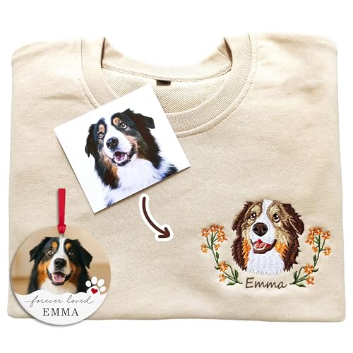 DILYPOD Embroidered Dog Mom Sweatshirt, Personalized Pet Lover Gift, Custom Shirt for Mothers Day Christmas Birthday Memorial