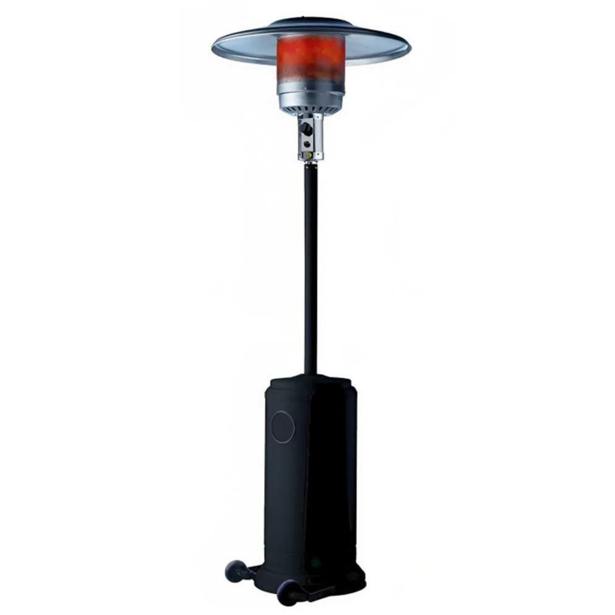 MBH - Fungo riscaldante professionale per esterni. Stufa a gas butano/propano nera con ruote per bar e ristoranti. Riscaldatore portatile a corona per giardino.