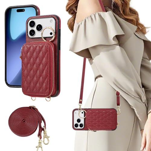 Mldjomid に適合する iPhone 17 Pro ケース 手帳型 いPhone17Proスマホケース アイフォン17プロ ケース背面手帳型 財布一体型 携帯カバー 財布付き リング付き 小銭入れ カード収納 ジップ付き マグネット内臓式 背面カード収納 スタンド機能 手首/肩掛け 上質な素材 おしゃれ (レッド)のサムネイル