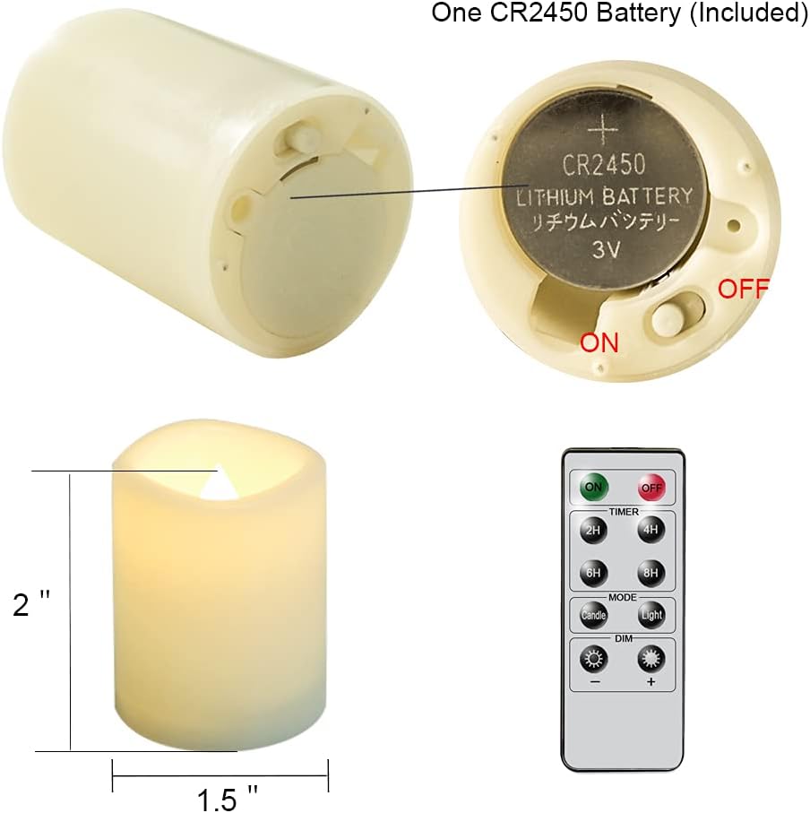 Eldnacele Votive Flameless Candles with Remote and Timer, Battery Operated Warm White Flickering Plastic LED Candles Set of 10 for Dinner Wedding Indoor Holiday Decor (D1.5×H2)