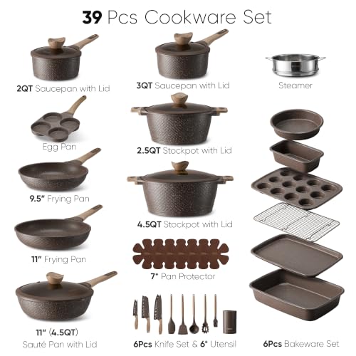 Image of CAROTE 39PCS Pots and Pans Set Non Stick, Cookware Set Pots and Pans Induction Cook Ware, Nonstick Kitchen Cooking, PFOA Free, Black