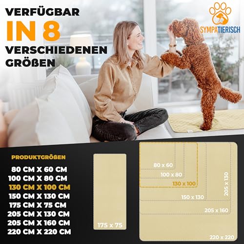 SympaTierisch wasserdichte Hundedecke - Robuste Hundematte als Schutz für Sofa & Bett - rutschfeste Hundedecke auch für große Hunde geeignet - in der Waschmaschine waschbar - 130 x 100 cm - gelb
