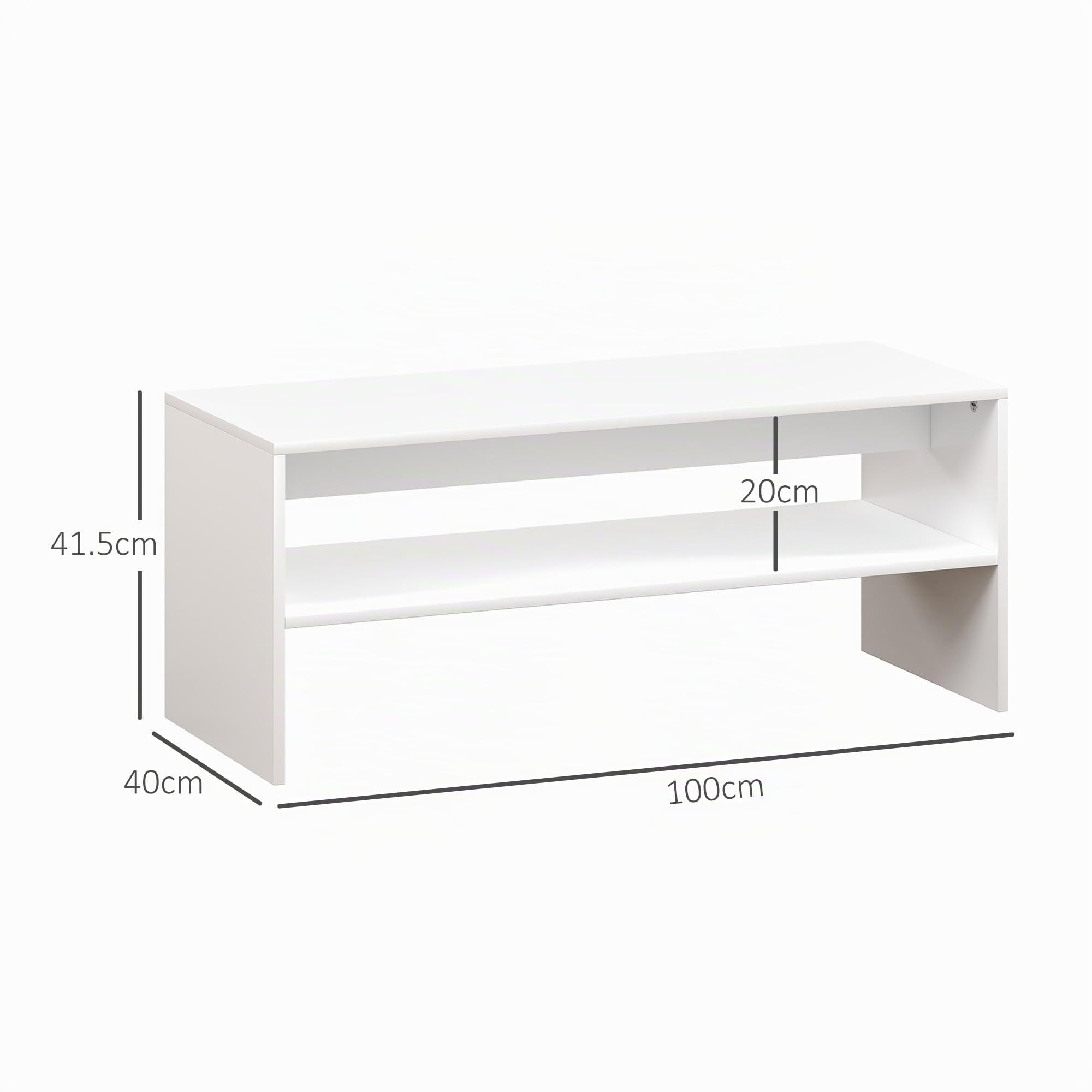 HOMCOM Tavolino da Caffè Moderno 2 Livelli 100x40x41.5 cm Bianco | Ripiano Aperto, Piedini Antiscivolo, Tavolino Basso in Truciolato