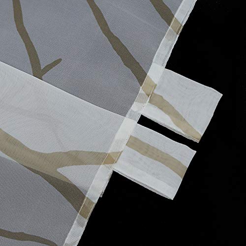 Heichkell Voile Transparent Panel Curtain Modern Loops Short Curtain Printed Tree Branches Kitchen Curtain White #2 H x W 60 x 120 cm - Image 3