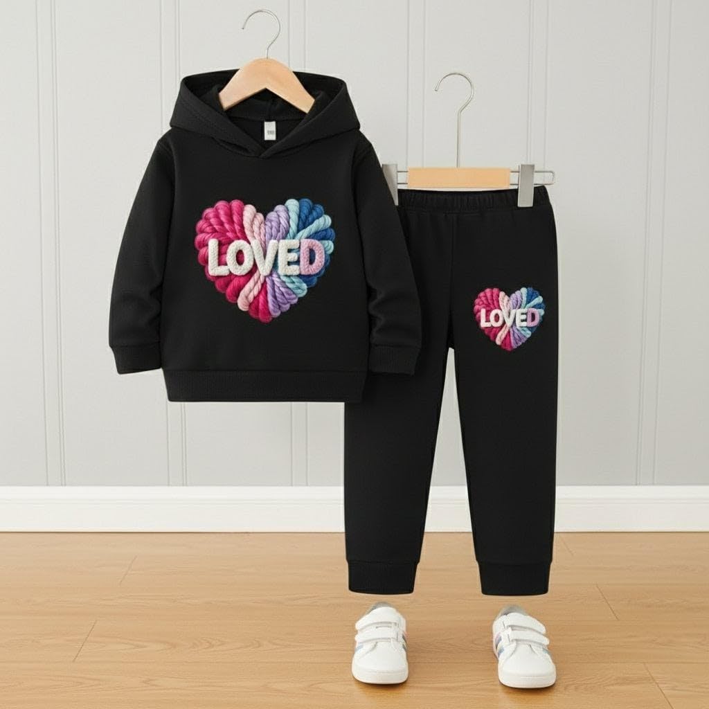 Unisex Kids Clothing Set, Hosiery Cotton Hoodie with Track Pants, Multicolor Loved Heart Print, Long Sleeve Casual Wear for Boys and Girls-image-17