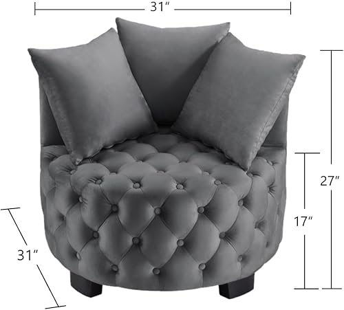 Miniatura 2 de 24KF Silla de ocio tapizada contemporánea, silla decorativa copetuda para sofá, sala de estar, hotel, con 3 almohadas, 7022 - gris oscuro