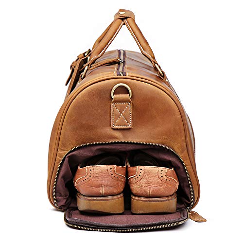 Leathfocus Leather Travel Luggage Bag, Mens Duffle Retro Carry on Handbag (Brown)