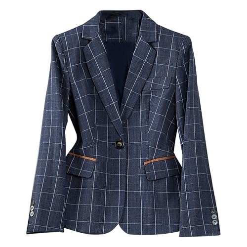 HGps8w Elegant Plaid Blazers for Women Trendy 2025 Lapel Open Front Cardigan Long Sleeve Casual Work Office Suit Jackets