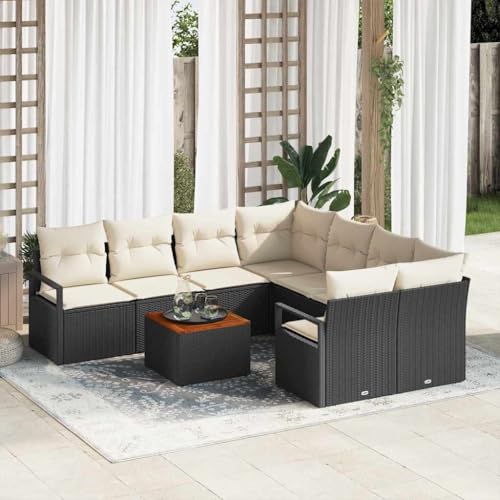 Owoxanthellate Juego de sofá de jardín de 9 piezas, color negro, polirratán, modular, 55 x 62 x 85 cm, resistente a la intemperie, muebles de salón para exteriores, para terraza, balcón y jardín