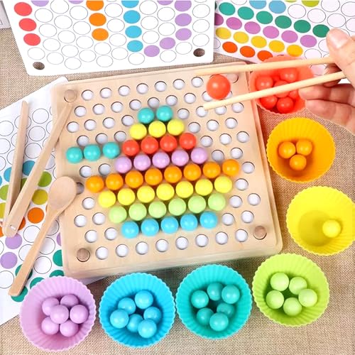 BANGTING Holz Montessori Spielzeug, Perlenwerkstatt Montessori, Clip Perlen Puzzle Brettspiele, Mathe Lernspielzeug,Kinder Vorschule Farben Sortier Stapelspielzeug für 3 4 5 6 Jahre alt Kinder