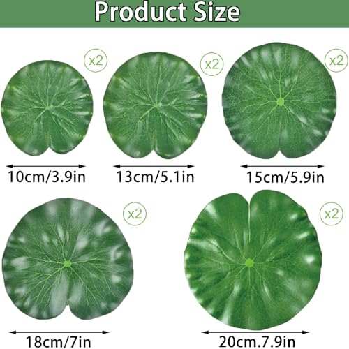 Image of 10 Pcs Pond Plants, 5 Size Artificial Lotus Leaves, Realistic Floating Foam Water Lily Pads Ornaments, Plastic Fake Foliage Pond Decor for Patio Koi Fish Pond Pool Aquarium