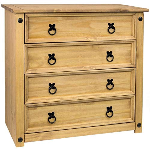 Muebles de Pino para Pintar Baratos: Opciones para Decorar tu Hogar sin Gastar Mucho Home Discount Corona - Cómoda de 4 cajones con Madera Maciza de Pino Mexicano y Acabado Encerado.