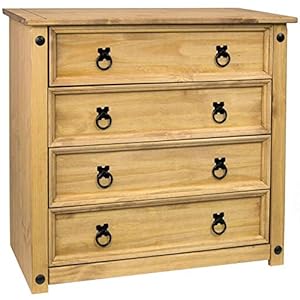 Vida Designs Corona Chest Of Drawers, 4 Drawer, Rustic, Solid Pine Wood.