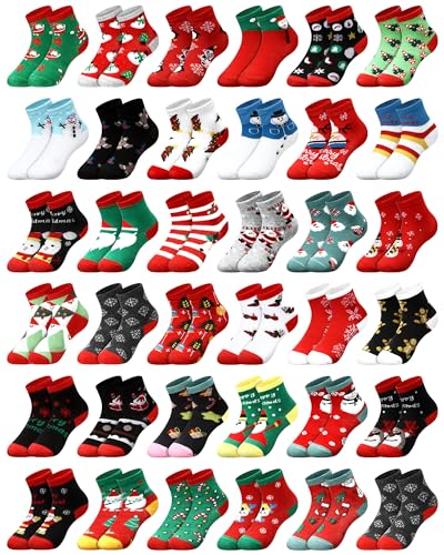 Giegxin 36 Pairs Christmas Sock bulk Christmas Crew Novelty Socks Xmas Clothing Accessories(Elegant Style Small)