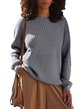 MEROKEETY Women's 2025 Long Sleeve Waffle Knit Pullover Sweater Crew Neck Solid Color Jumper Tops, Grey, L