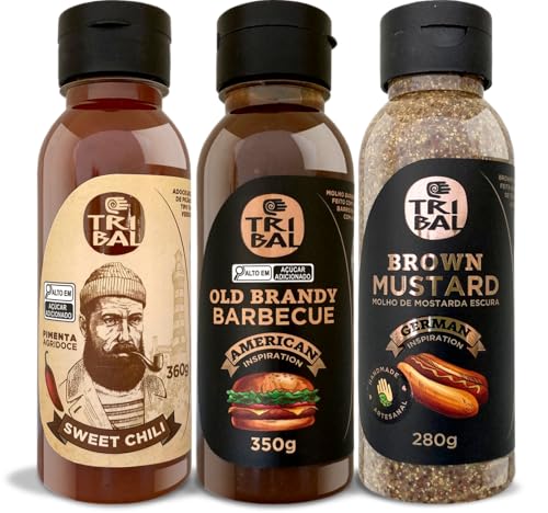 Trio de Molhos para Churrasco, Sweet Chili, Barbecue e Mostarda Escura R&uacute;stica, Embalagem com 3