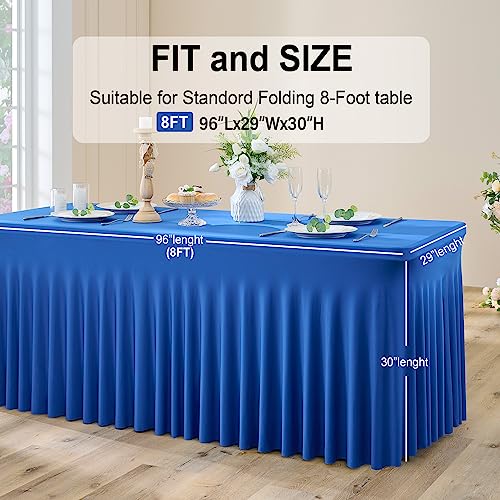 Image of Outpain 8ft Spandex Table Cloth for Standard Folding Tables-6Pack Royal Blue Table Cloth Table Protector for Party, Wedding, Cocktail, Banquet, Festival