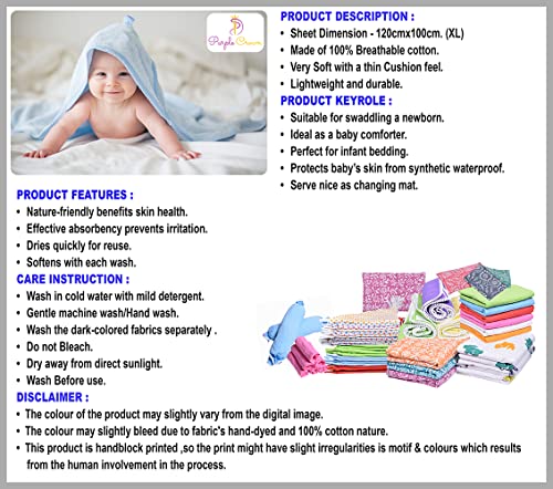 Image of MK Handicraft(PurpleCrown),pack of 6pieces Multicolor pure breathable cotton and high absorbent Cribsheet for Newborn Babies, swaddler cum comforter for Infants.(Children: XL, 120cmx100cm, Multicolor)