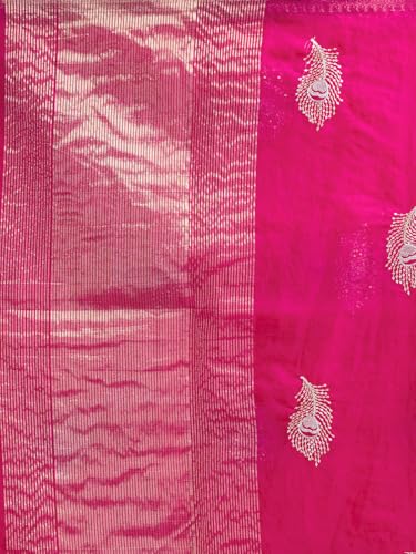 Image of Satrani Women's Organza Sequins Embroidery Jacquard Saree with Unstitched Blouse Piece