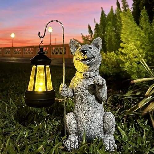 Image of lightsfever Dog Statue with Solar Lantern, Outdoor Statues for Home Garden Balcony Decor, Solar-Powered LED Lights for Outdoor Patio Yard Lawn Decorations, Unique Gifts for Men, Moms, Grandma