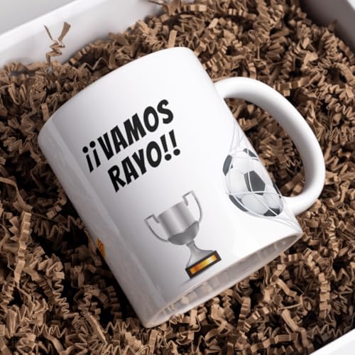 DEREGALOOS Taza Personalizada de Cerámica con Nombre y Número de Fútbol Rayo Vallecano, 330ml, Apto para Microondas y Lavavajillas, Regalo Original para Aficionados del Fútbol
