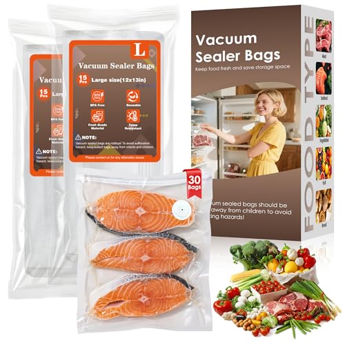 Image of Reusable Vacuum Sealer Bags for Food - 30 Large (12 x 13 in) For Elxis Vacuum Sealer (Without Vacuum Sealer)