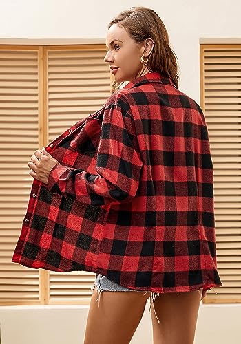 Esabel.C Flannel Shirts for Women Long Sleeve Button Down Plaid Fall Shirt Casual Work Tops2