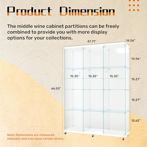 Image of LFT HUIMEI2Y 12-Shelf Glass Display Cabinet with Lock, Display Case White