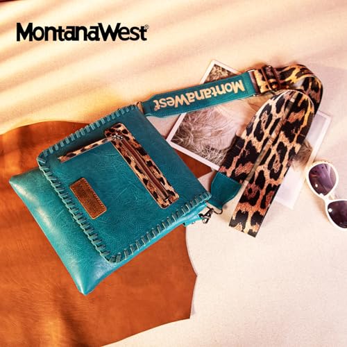 Image of Montana West Crossbody Bags for Women with Dual Compartments Western Cross Body Purse with Leopard Print Guitar Strap