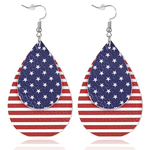 Fullive 4th of July Earrings, Patriotic Dangle Stud for Women, Hypoallergenic Hook Fourth of July Jewelry USA Accessories