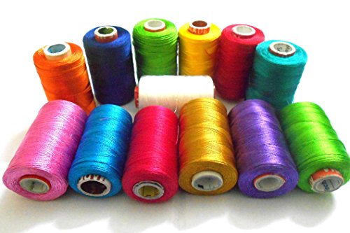 GOELX Silk Thread 13 Main Color Set for Jewellery-Tassel Making- Embroidery-Crafts, Shiny Soft Thread Spools