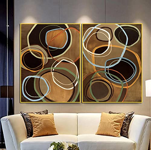 Toile peinture murale salon rétro affiche cercles colorés 30x40