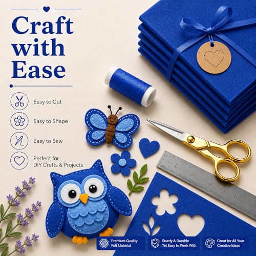 Image of Royal Blue Large Felt Fabric 36 inch x 36 inch (1 Square Yard), 1mm Stiff Felt Sheet, Nonwoven Fabric for Crafts, DIY Projects, Art, Sewing, Lining & Decorations