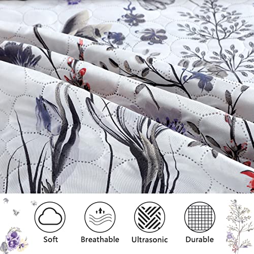 Floral Bedding Quilt Queen/Full Lightweight Summer Bedspread Thin Daybed Cover Multicolor Butterfly Tulip Flower Coverlet Blanket Bed Cover Set Microfiber Bedroom Decor 1 Quilt+ 2 Random Pillow Shams #TOP6