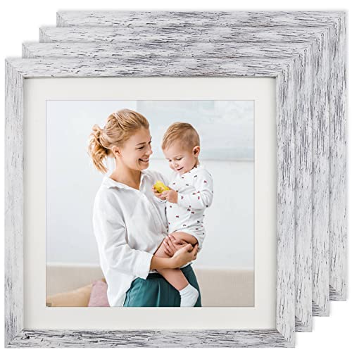 Aevete Distressed White 10X10 Picture Frames Square With 8X8 Mat For Wall Tabletop #TOP5