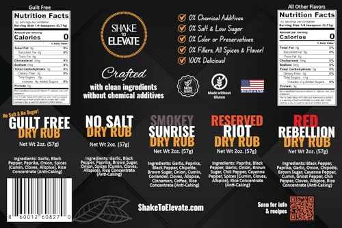 Shake to Elevate - No Salt BBQ Dry Rub Collection Seasoning Gift Box Set | No Salt Seasoning | Heart Healthy | Diet Friendly | 0% Chemical Additives | 0% Preservatives or Color | All Natural Ingredient & Listed | Seriously Delicious Spice Blend (set of 5 flavors) - Image 3