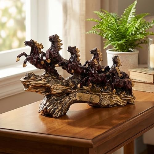 Image of eCraftIndia Resin 7 Running Victory Horse Statue | Vastu Feng Shui Showpiece for Home Decor Office | Horse Figurine Good Luck Gift for Housewarming Birthday