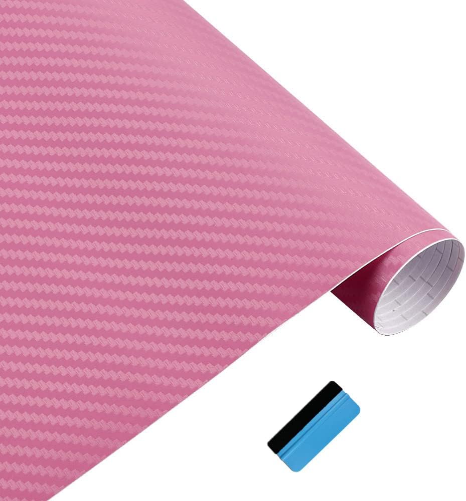 NewL 3D Carbon Fiber Vinyl Wrap Roll with Air Release Bubble Free Adhesive Film Contain Installation Tools (Pink, 30cm x 150cm)