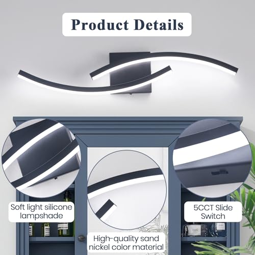 Image of 23.62 inch Vanity Light for Bathroom Lighting Fixtures Over Mirror Black Dimmable 5CCT Vanity Lighting Fixture Modern Bathroom Vanity Light 23 Inch Modern Wall lamp