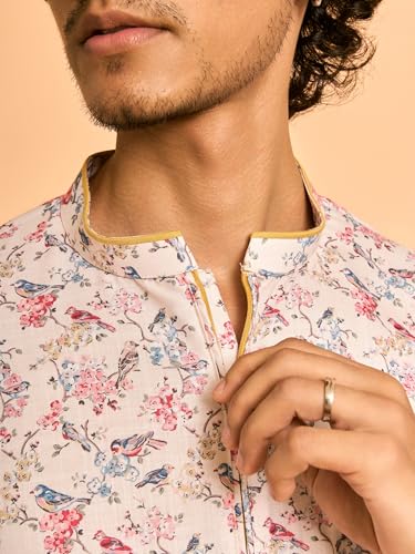 Image of DIWAS BY MANYAVAR Men's Viscose Blend Floral Zip Neckline Kurta (1pc)