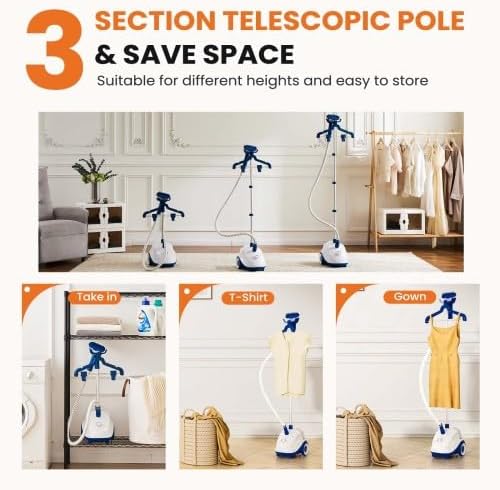 Clothes Steamer - Powerful Standing Garment Steamer with High Efficiency, Adjustable Steam and Height.