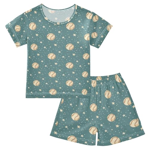 ALAZA Baseball Star Cartoon Funny Pajamas Set Short Sleeve Cotton Sleepwear Summer Pjs 2 Piece 5-14Y