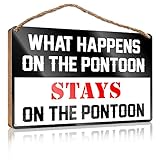 ホーム ドア 吊り下げ What Happens On The Pontoon Stays On The Pontoon 木製看板 楽しいもの 壁掛け 装飾 格言 (サイズ:15X28CM)